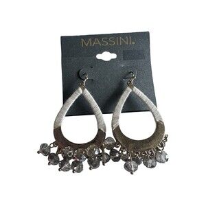 Massini Gold Tone Gray Skies Beaded Hanging Dangle Earrings Jewelry NEW
